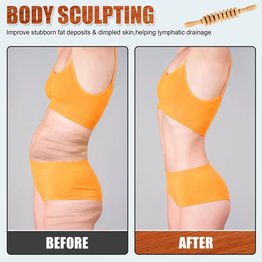 Wood Roller for Stomach Cellulite Wooden Therapy